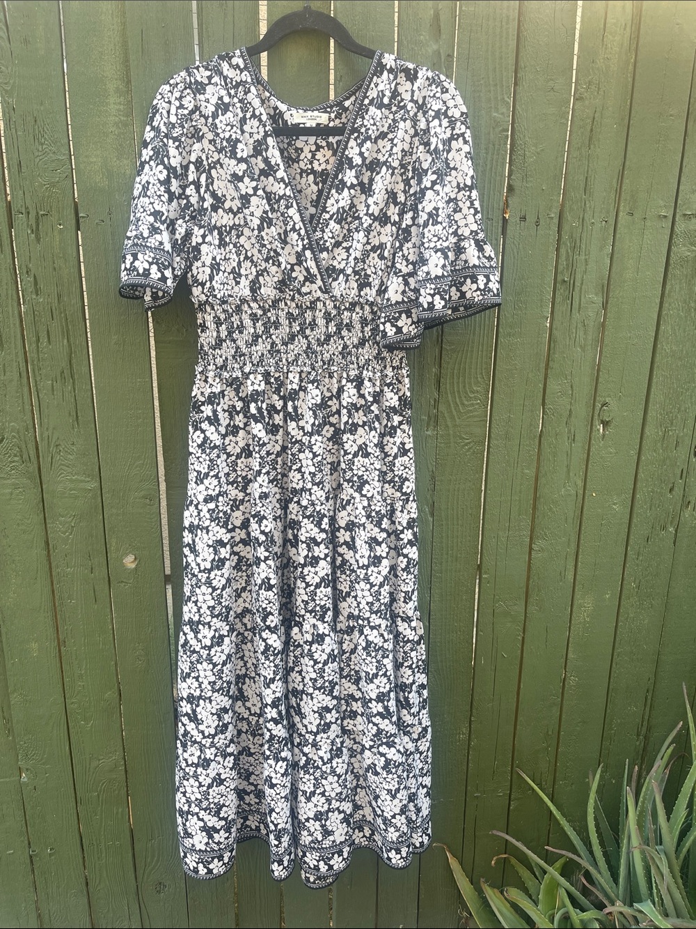 Max Studio Black and White Floral Midi Wrap Dress